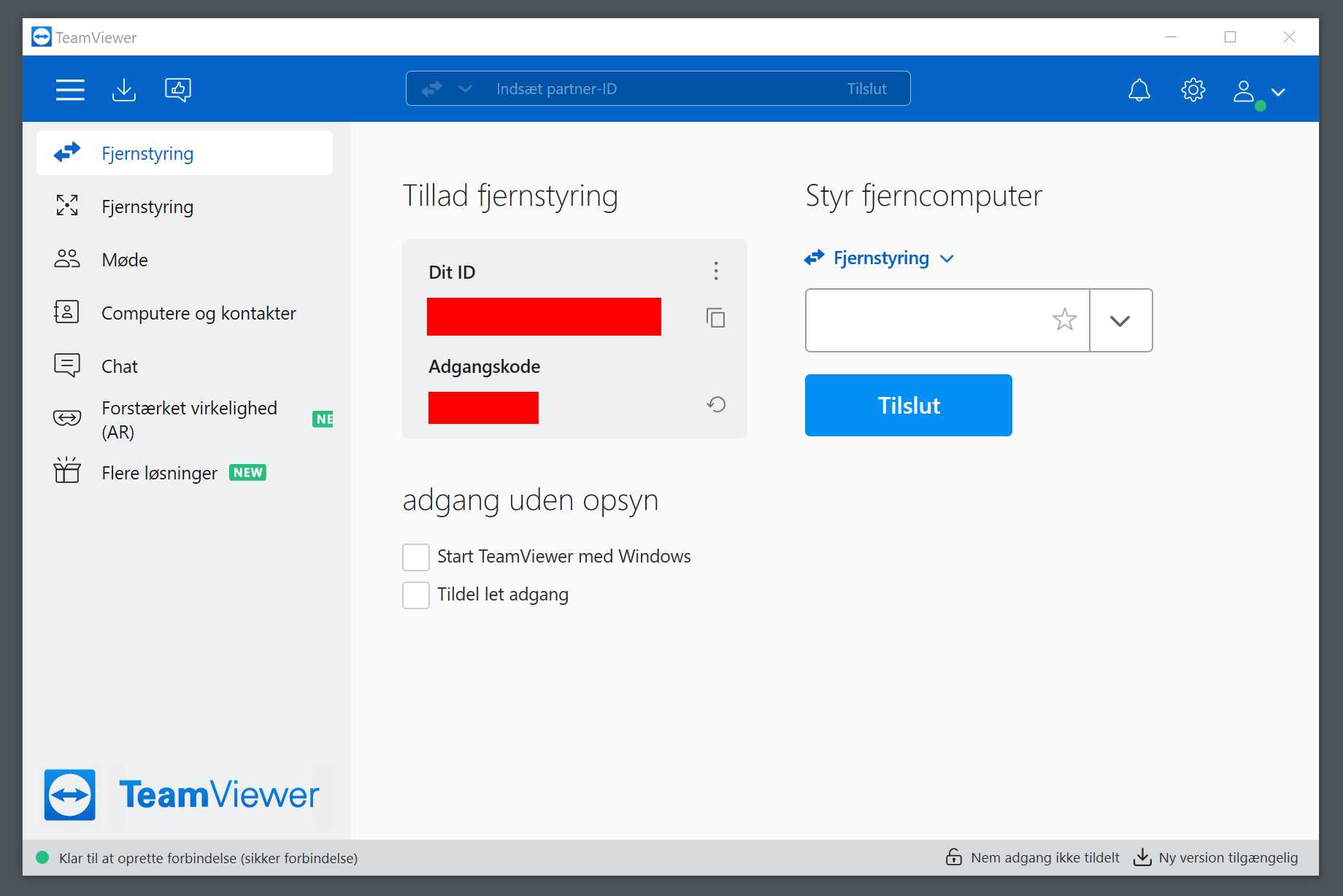 Her er et eksempel af TeamViewer Dashboard på Windows